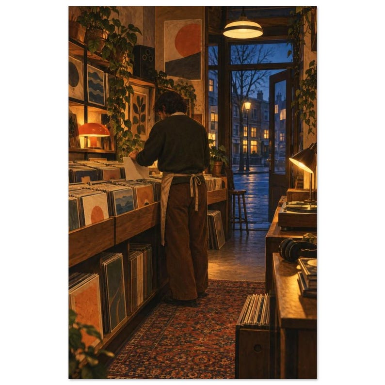 Vintage Record Shop Art Print, Closing Time Vinyl 30 × 45 cm / 12 × 18 in