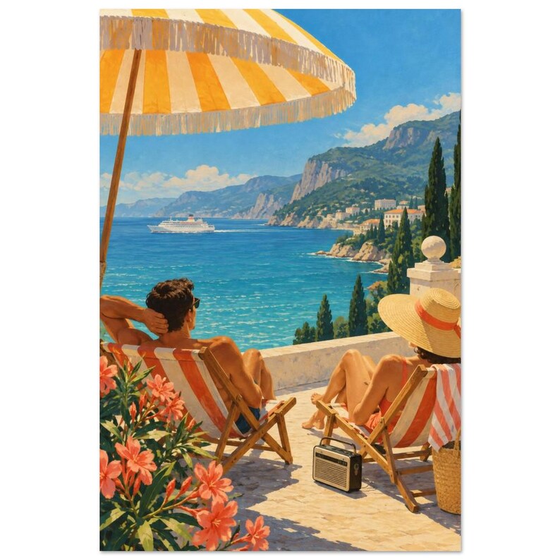 Lámina artística "Domingo en el Mar Negro", póster retro de vacaciones costeras. imagen 2
