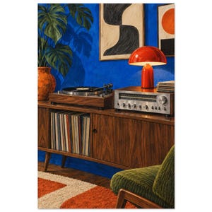 Blue Hi-Fi Room Art Print, Electric Blue Cabinet image 2