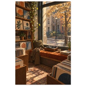 Record Shop Window Seat Art Print, 1970s Music Culture Scene (Unframed Print) 40 × 60 cm / 16 × 24 in
