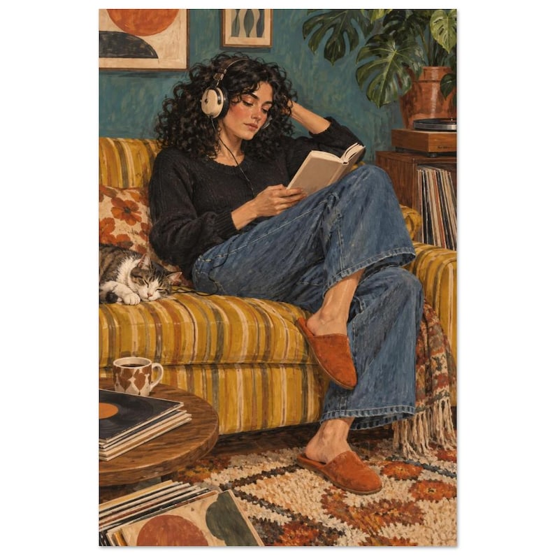 Colourful Sunday Reading Art Print, Sunday on the Sofa image 2