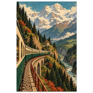 Mountain Express Art Print, Retro Railway Travel Poster image 2
