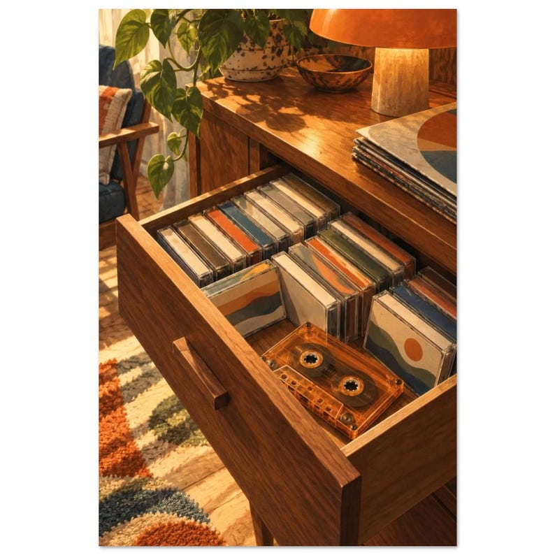 Vintage Cassette Collection Art Print, The Tape Drawer image 2