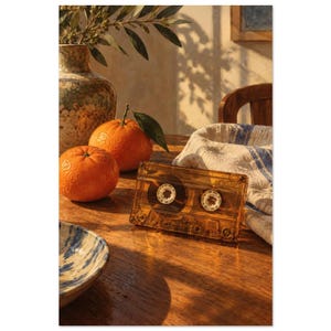 Cassette and Clementines Still Life Art Print, 1970s Music Culture (Unframed Print) image 3