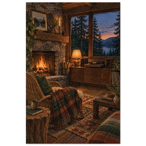 Cosy Cabin Listening Room Art Print, Dusk at the Cabin image 2