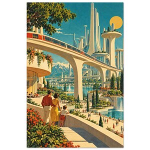 City of Tomorrow Art Print, Retro Futuristic City Poster image 2