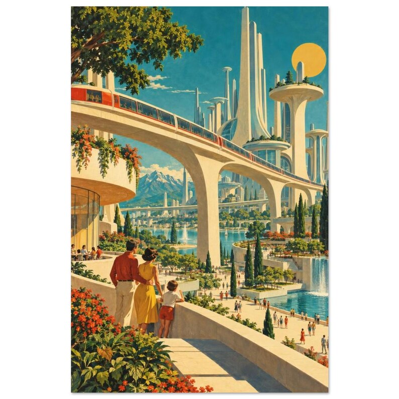 City of Tomorrow Art Print, Retro Futuristic City Poster image 2