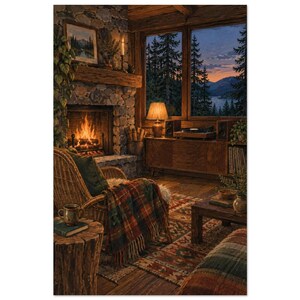 Cosy Cabin Listening Room Art Print, Dusk at the Cabin image 3