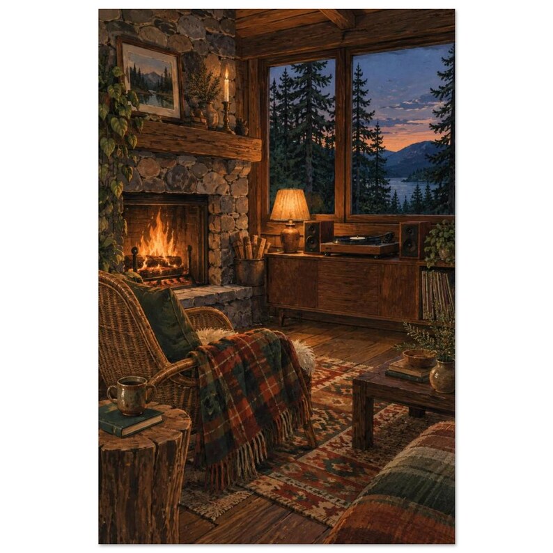 Cosy Cabin Listening Room Art Print, Dusk at the Cabin image 3