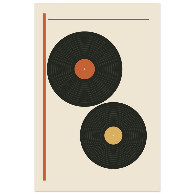 Twin Platters Vinyl Record Art Print, Retro Music Wall Art image 2