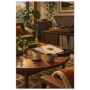 Coffee and Vinyl Record Art Print, Two Cups One Record image 2