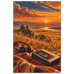Cassette on the Steppe Art Print, Retro Sunset Music Poster image 2