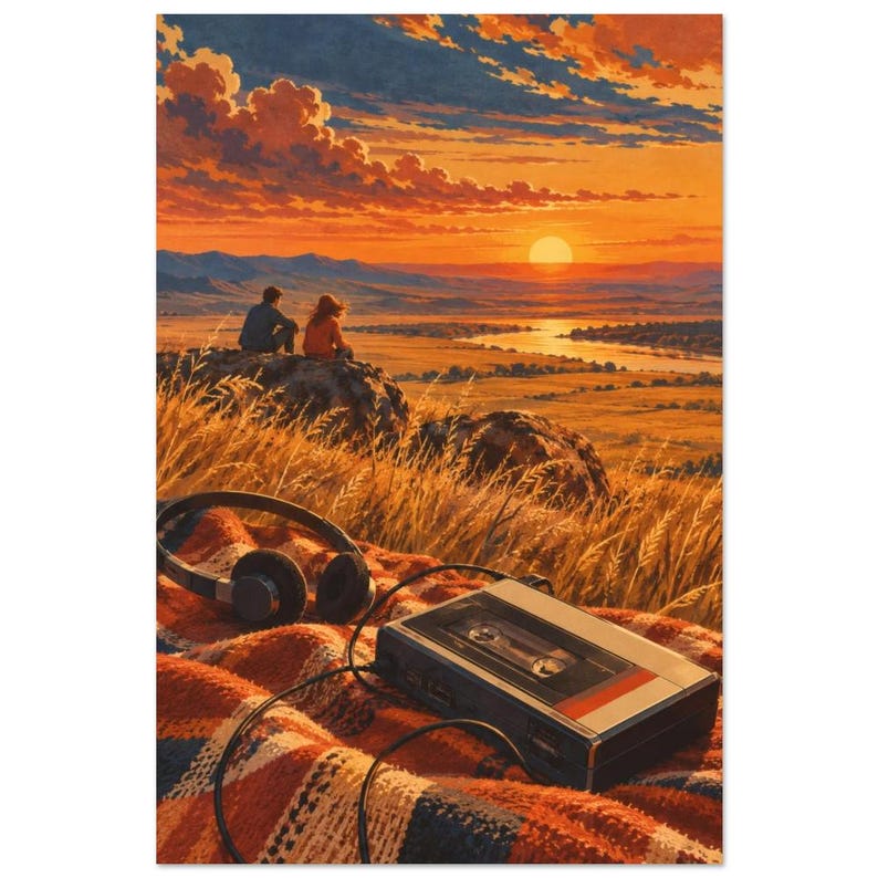 Cassette on the Steppe Art Print, Retro Sunset Music Poster image 2