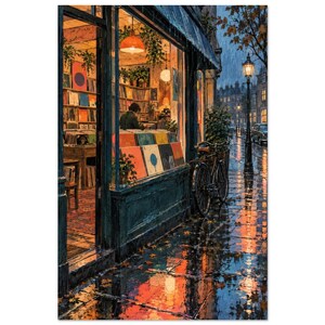 Rainy Record Shop Art Print, Retro Vinyl Store Wall Art - Record Shop Rain Bild 3
