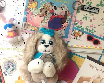 Vintage 80s Kid's Memorabilia Collection: Plush Puppy, Books, Keychains