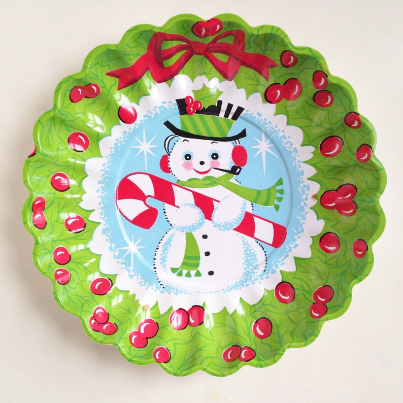 Vintage Christmas serving bowl Snowman plastic ruffled edges Etsy