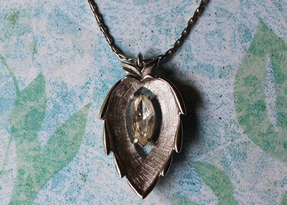 Sarah Coventry Leaf Pendant with Crystal Rhinestone Centre
