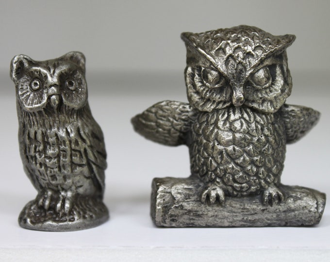 Pair of Vintage Pewter Owl Figurines Etsy
