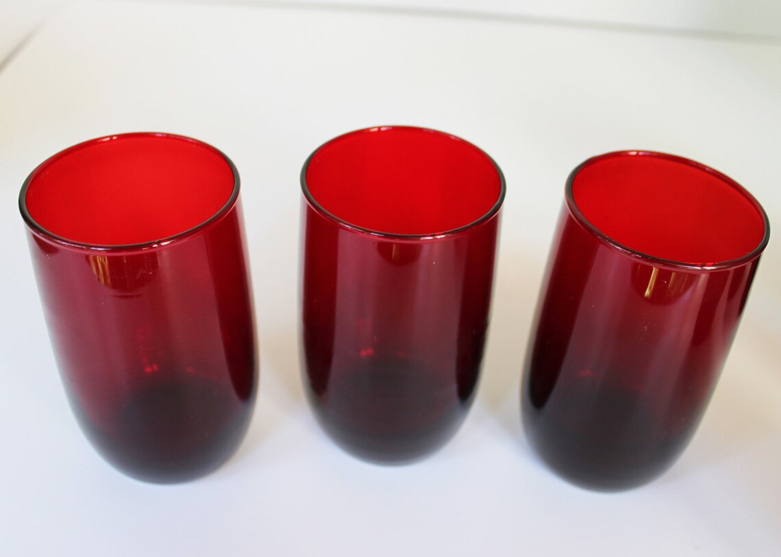 Vintage Ruby Red Drinking Glasses set of 6 Etsy