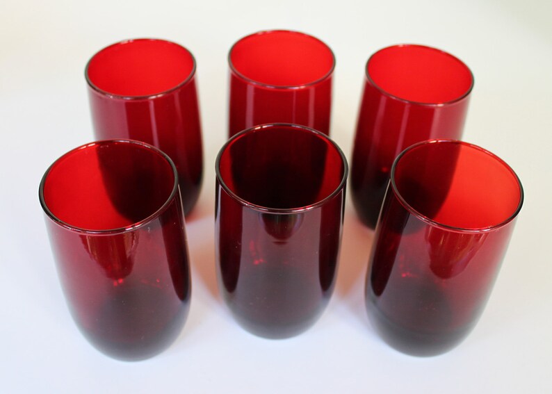 Vintage Ruby Red Drinking Glasses set of 6 Etsy