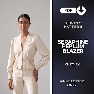 Seraphine Peplum Blazer | Sewing Pattern PDF | Digital Download | Printable A4 US Letter | Women Jacket | Tailored Workwear | DIY Outerwear