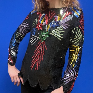 SHOOTING STARS Vintage 1980s Fully Sequined Silk Trophy Top, by Lord & Taylor