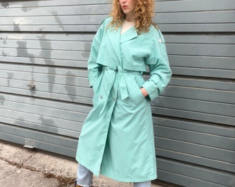 MINT TRENCH Vintage 1980 Robin Egg azul cinturón gabardina, por Cyclone