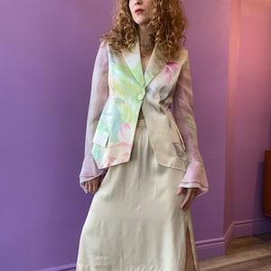 GIANFRANCO FERRÉ Watercolour Floral Silk Blazer with Sheer Chiffon Sleeves image 3