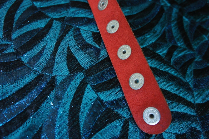 by Fiocchi Italy WARRIOR QUEEN Vintage 1980/'s Red Leather Statement Belt with Metal Plate Accents