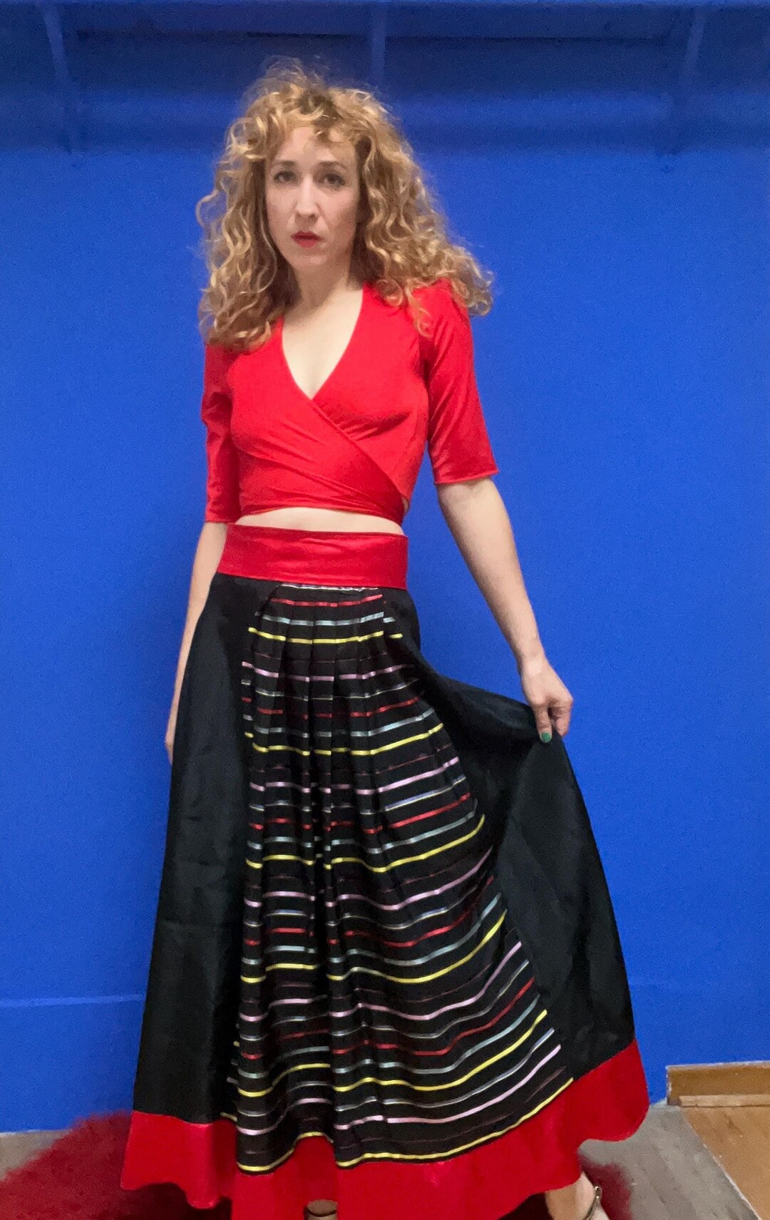 Vintage 1940s Red Gingham Crop Top + Skirt | XS/S