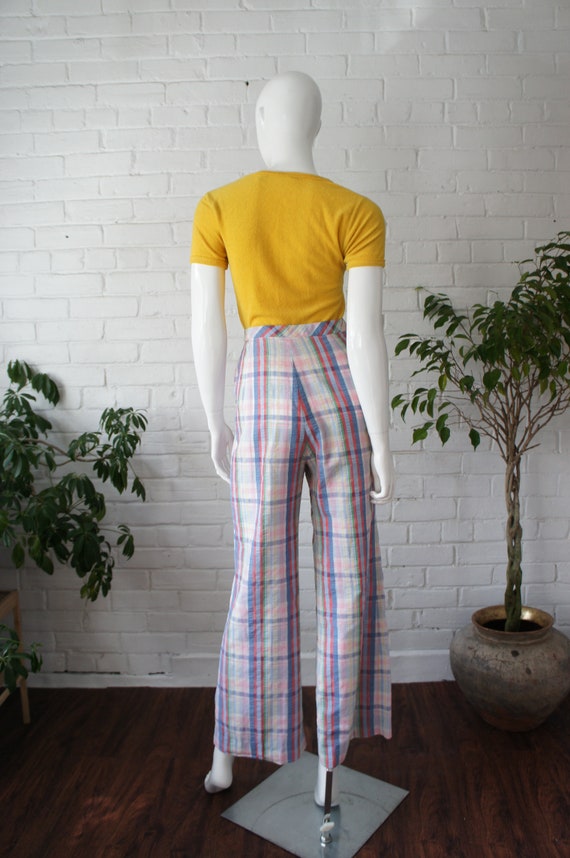 PASTEL PLAID Vintage 1970's Seersucker Cotton High