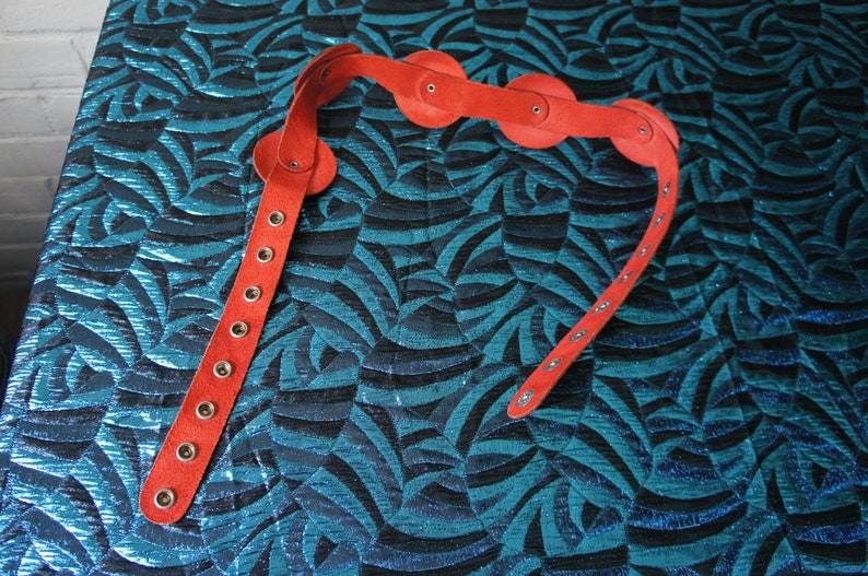 by Fiocchi Italy WARRIOR QUEEN Vintage 1980/'s Red Leather Statement Belt with Metal Plate Accents