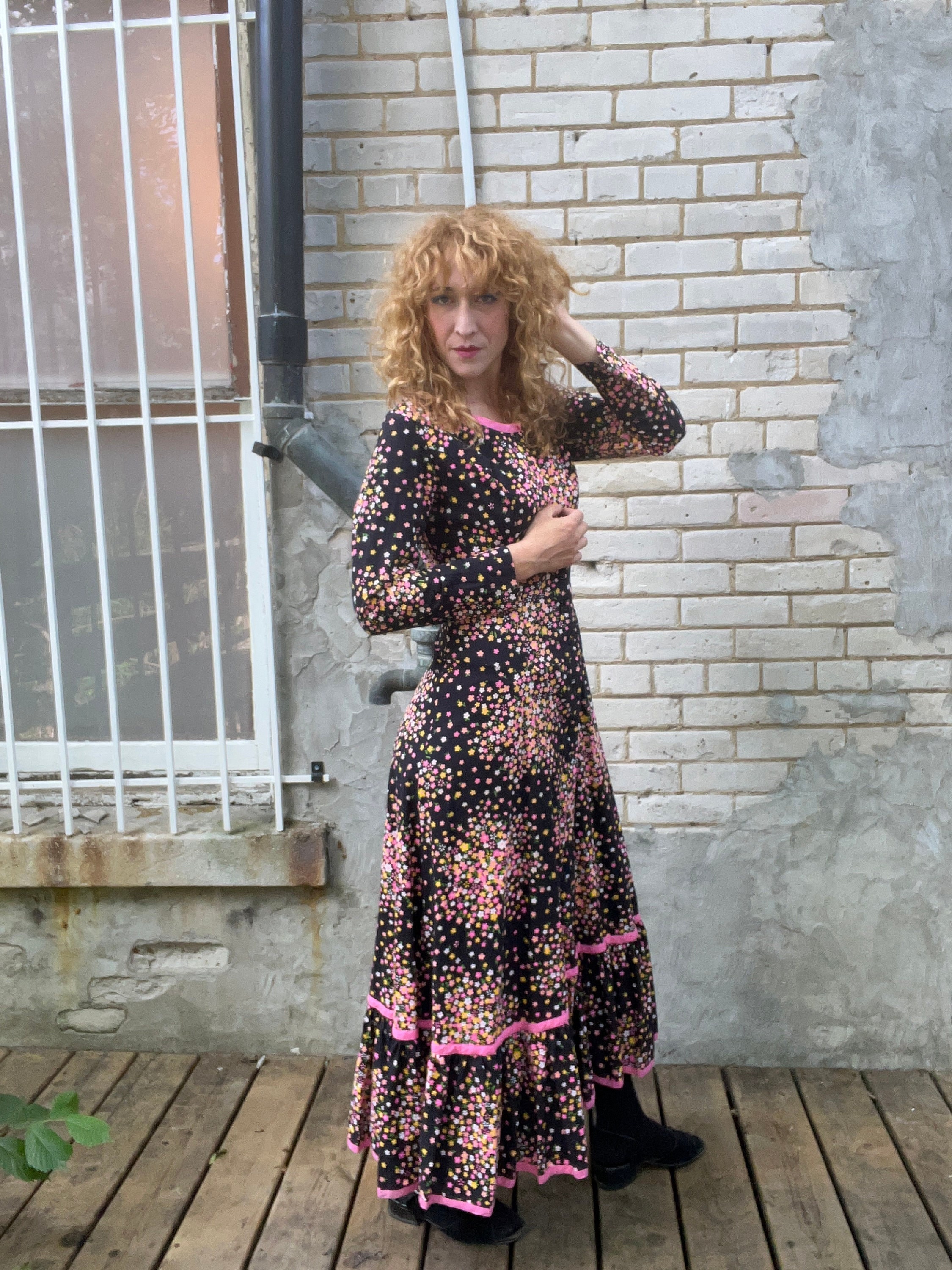 Black long dress with cheap flowers