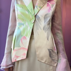 GIANFRANCO FERRÉ Watercolour Floral Silk Blazer with Sheer Chiffon Sleeves image 2