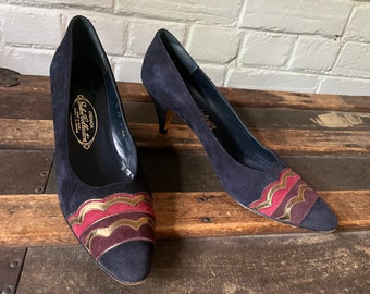 Vintage 1990er Jahre NAVY Wildleder Pumps von Ingledew’s, hergestellt in Spain 9AA