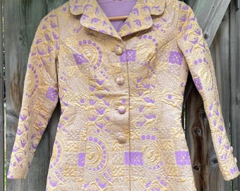 METALLIC SILK BROCADE Vintage 1960s Mod Glam Gold & Lavender Brocade Jacket