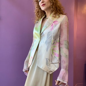 GIANFRANCO FERRÉ Watercolour Floral Silk Blazer with Sheer Chiffon Sleeves image 4