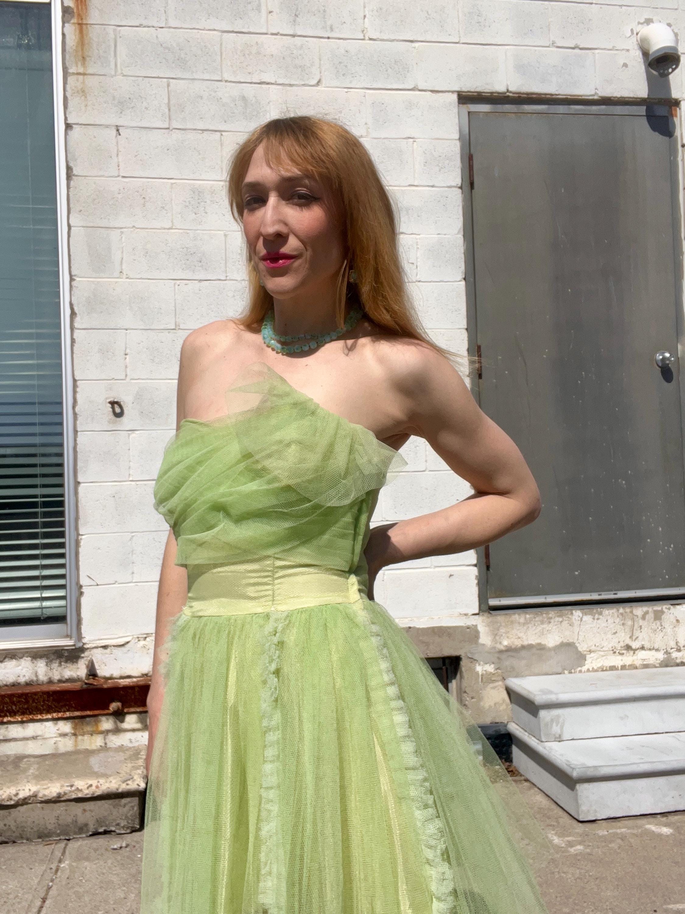 slim fit dress slacks Vintage Green tinkerbell dress size: S – Angelic Splash main image 1
