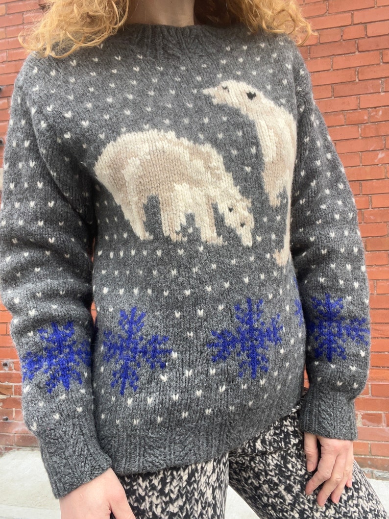 POLAR BEARS Vintage 1980s Pure Wool Knit Pullover Sweater Jumper image 2