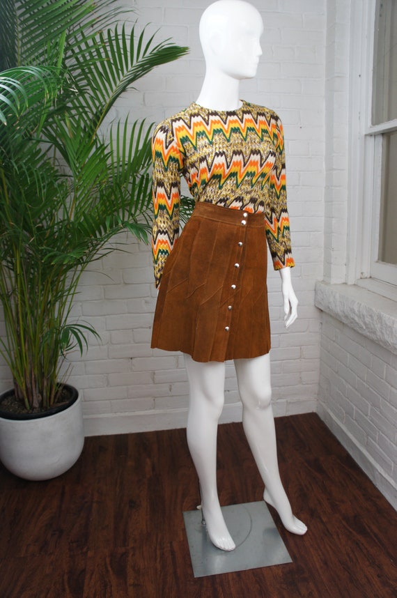 PATCHWORK SUEDE Vintage 1960's Snap Front Brown Su