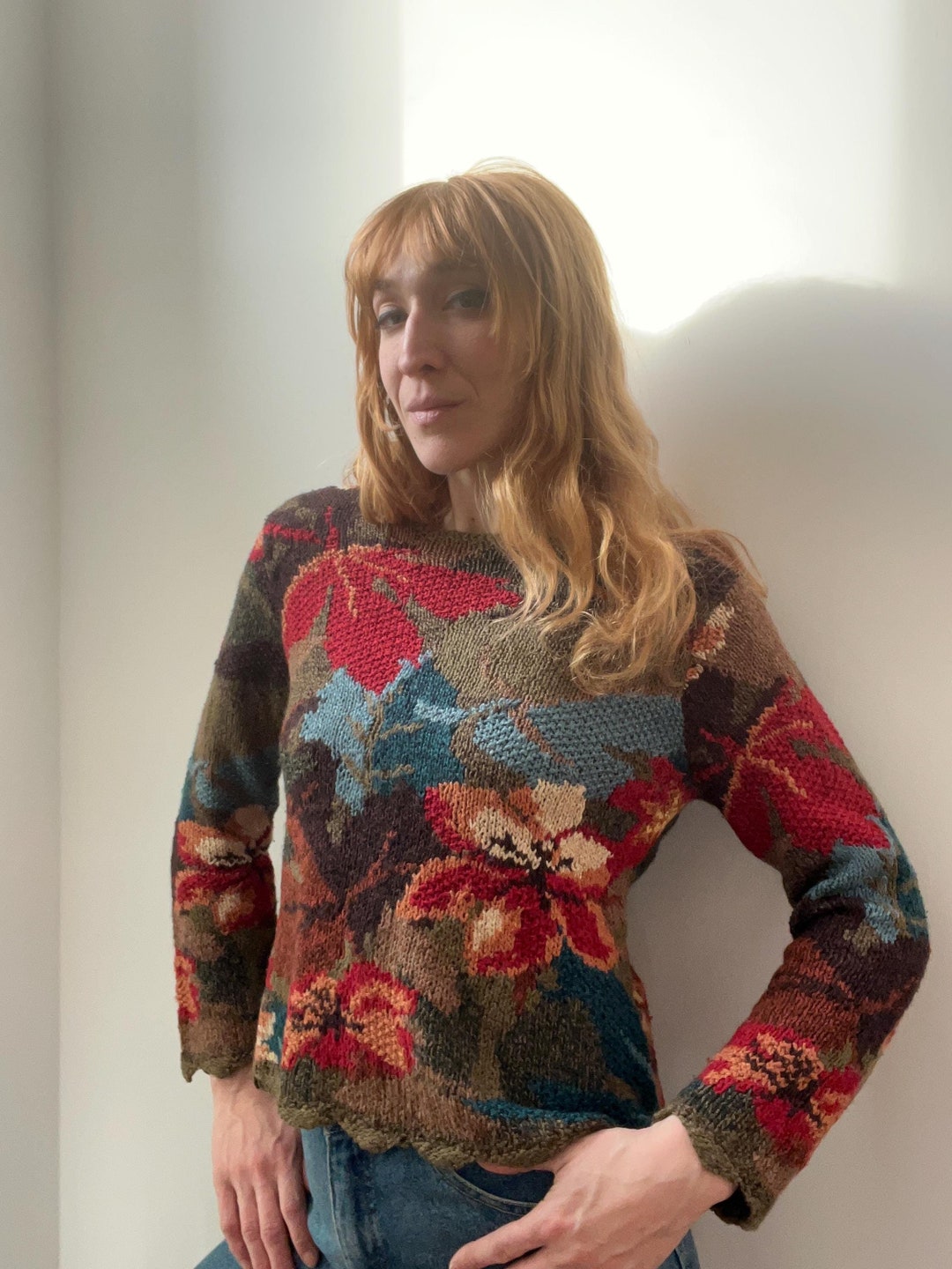 Vintage Art Knit Patchwork Asymmetrical Shirt