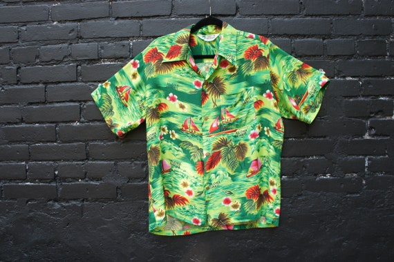 HAWAIIAN ALOHA SHIRT Vintage 1940's Men's Printed