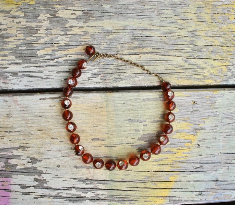 RHINESTONE ROOT BEER Vintage 1930/'s Beaded Bakelite Choker Necklace