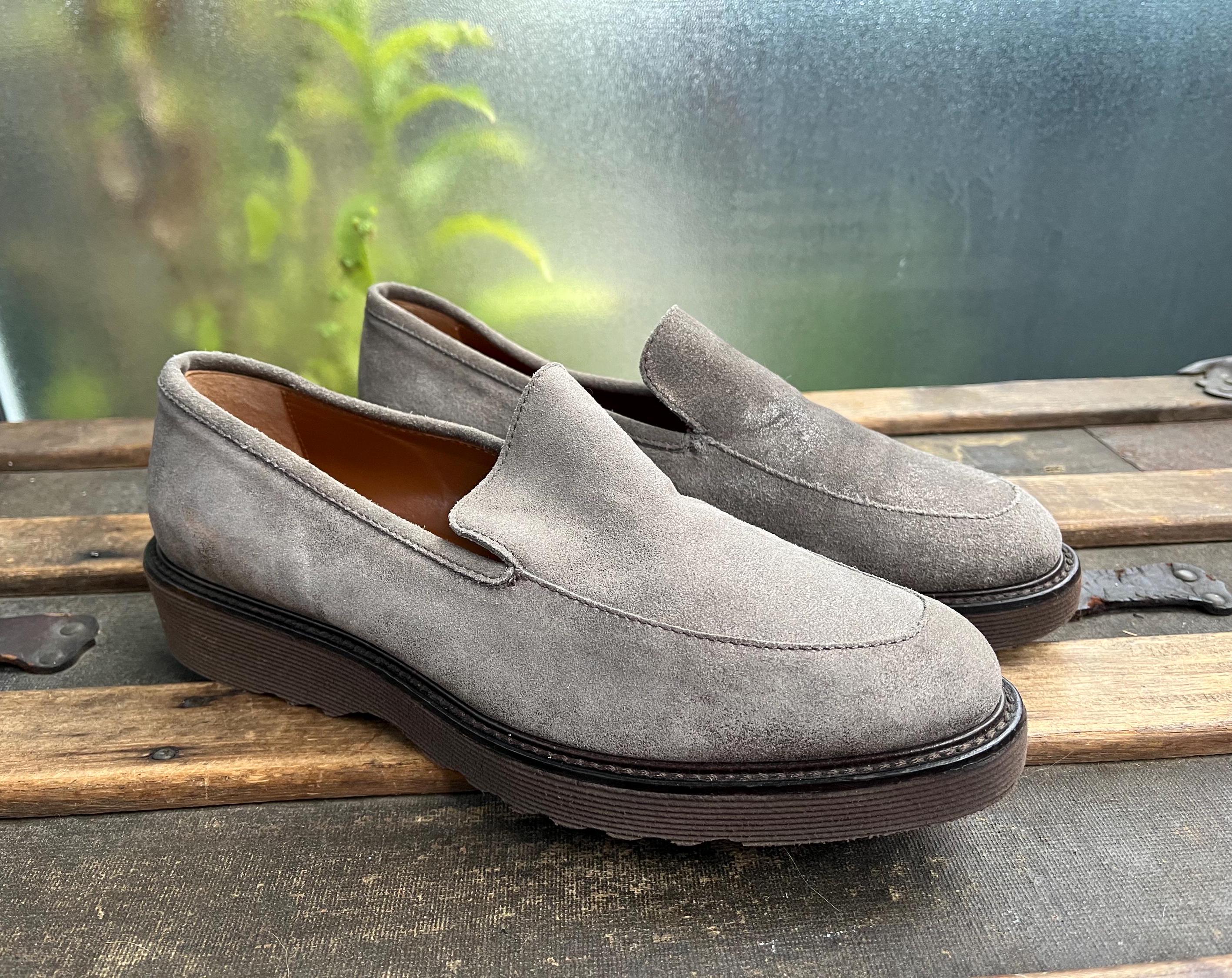 AQUAITALIA Metallic Grey Suede Slip on Loafers W Rubber Tred