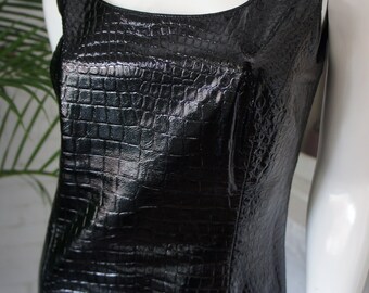 ESCADA Vintage 1990s  Patent Leather Mini Dress, Retro Mod, Crocodile Embossed