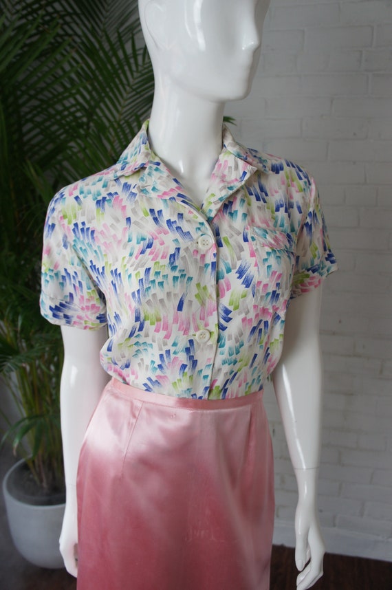 PAJAMASTER Vintage 1940's Printed Rayon Pajama Top