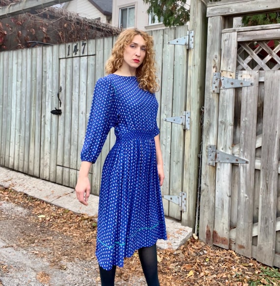 blue calico dress 1900s Blue Calico Dress – makky main image 0