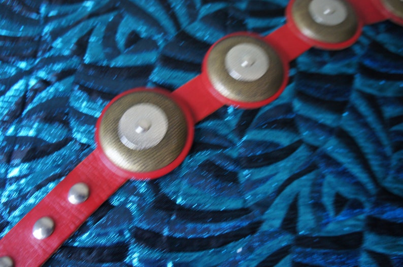 by Fiocchi Italy WARRIOR QUEEN Vintage 1980/'s Red Leather Statement Belt with Metal Plate Accents
