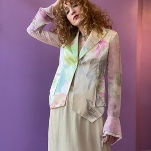 GIANFRANCO FERRÉ Watercolour Floral Silk Blazer with Sheer Chiffon Sleeves image 5