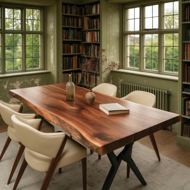 Custom Solid Walnut Live Edge Dining Table, Handmade Rustic Farmhouse ...